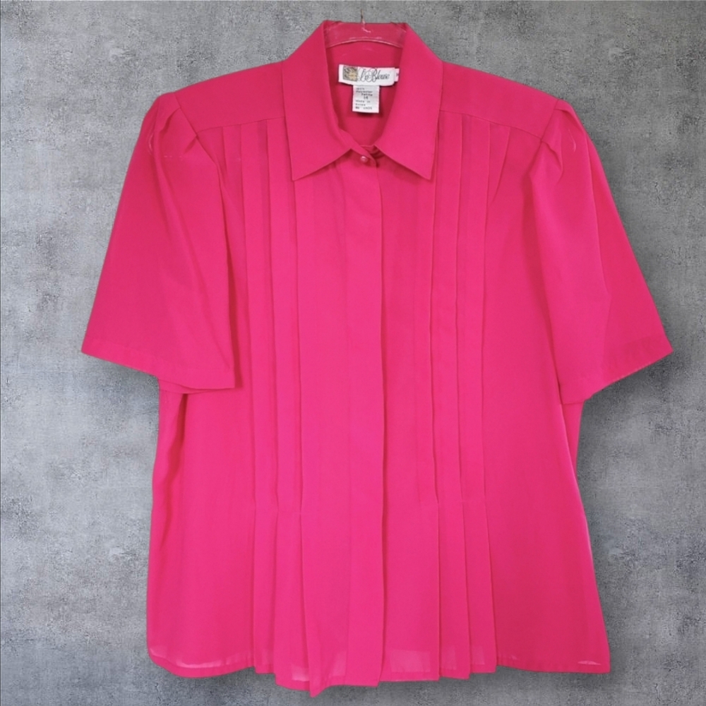 La Blouse Size 14 PETITE Pink Chiffon Top Pintuck Sheer Romantic Vintage